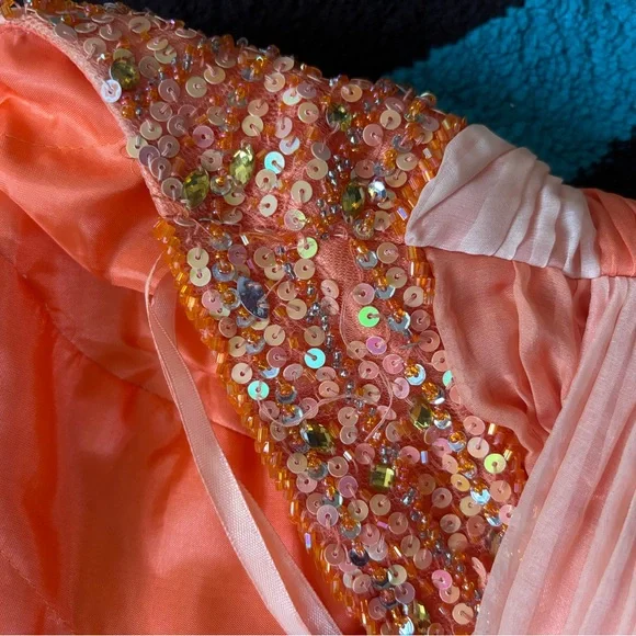 Bicici Coral Orange Beaded Evening Formal Gown - Picture 8 of 12